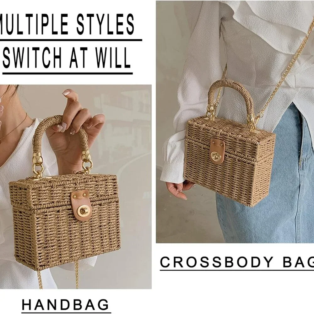 Summer Straw Purse Beach Shoulder Bags for Women Cute Wicker Woven Basket Tote B - Picture 7 of 7